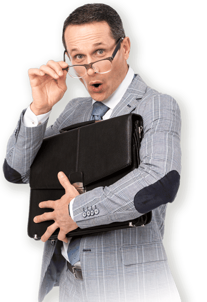A businessman expertly managing IT services, including support and consultation, while confidently holding a briefcase.