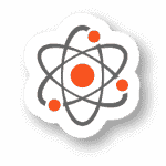 An atomic symbol on a white background, representing cybersecurity.