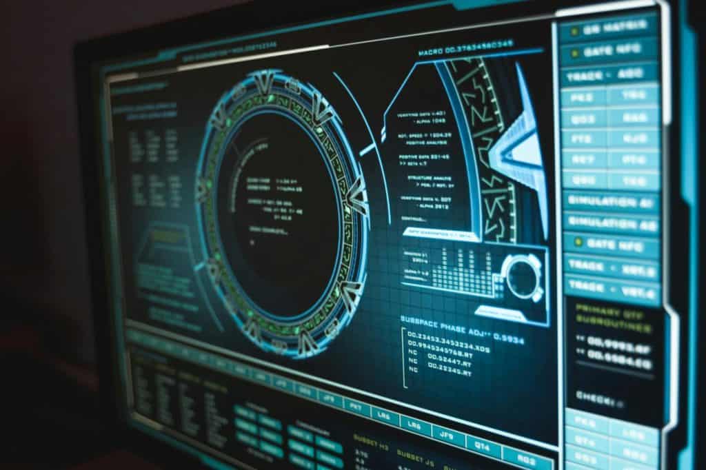 A computer screen showing a futuristic interface.